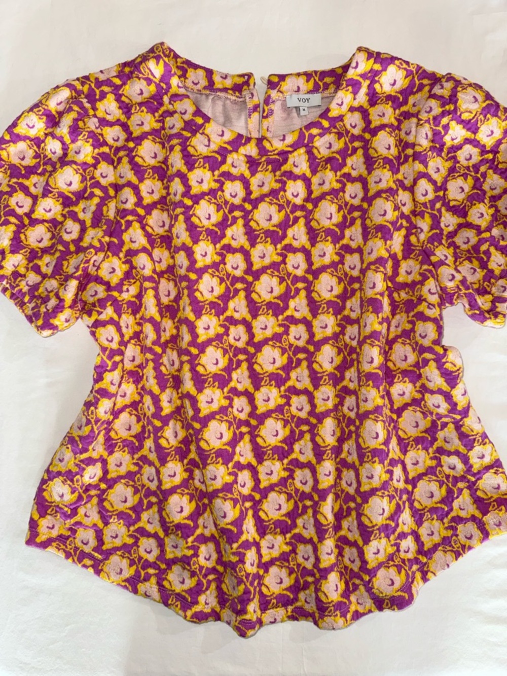 VOY Pink & Yellow Floral Short-Sleeve Knit Top M